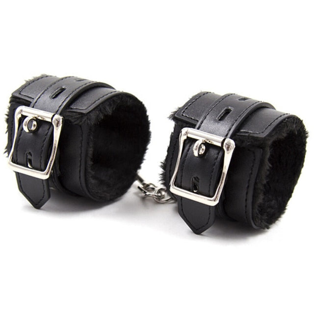 Adjustable Leather Plush Hand Cuffs Ankle Handcuffs For Bondage Restraints